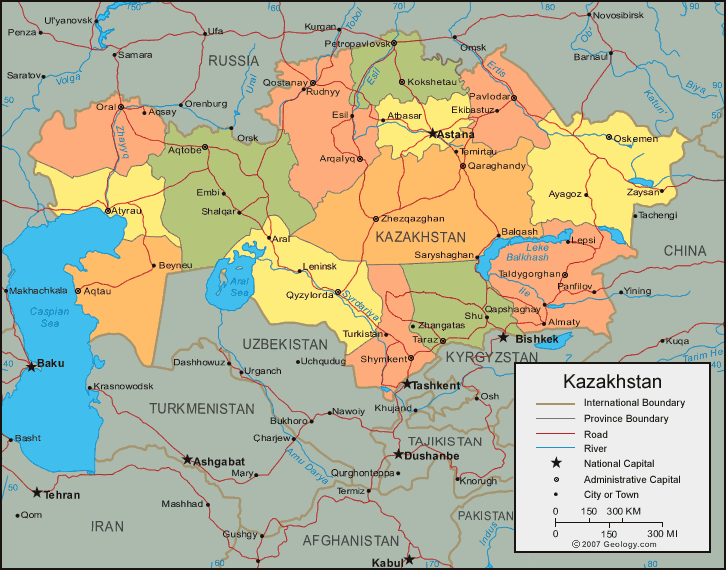 political map of kazakhstan